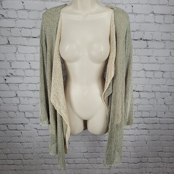 Soft Surroundings Green Beige Fishnet Crochet Boho Open Cardigan Size PL - Picture 1 of 15